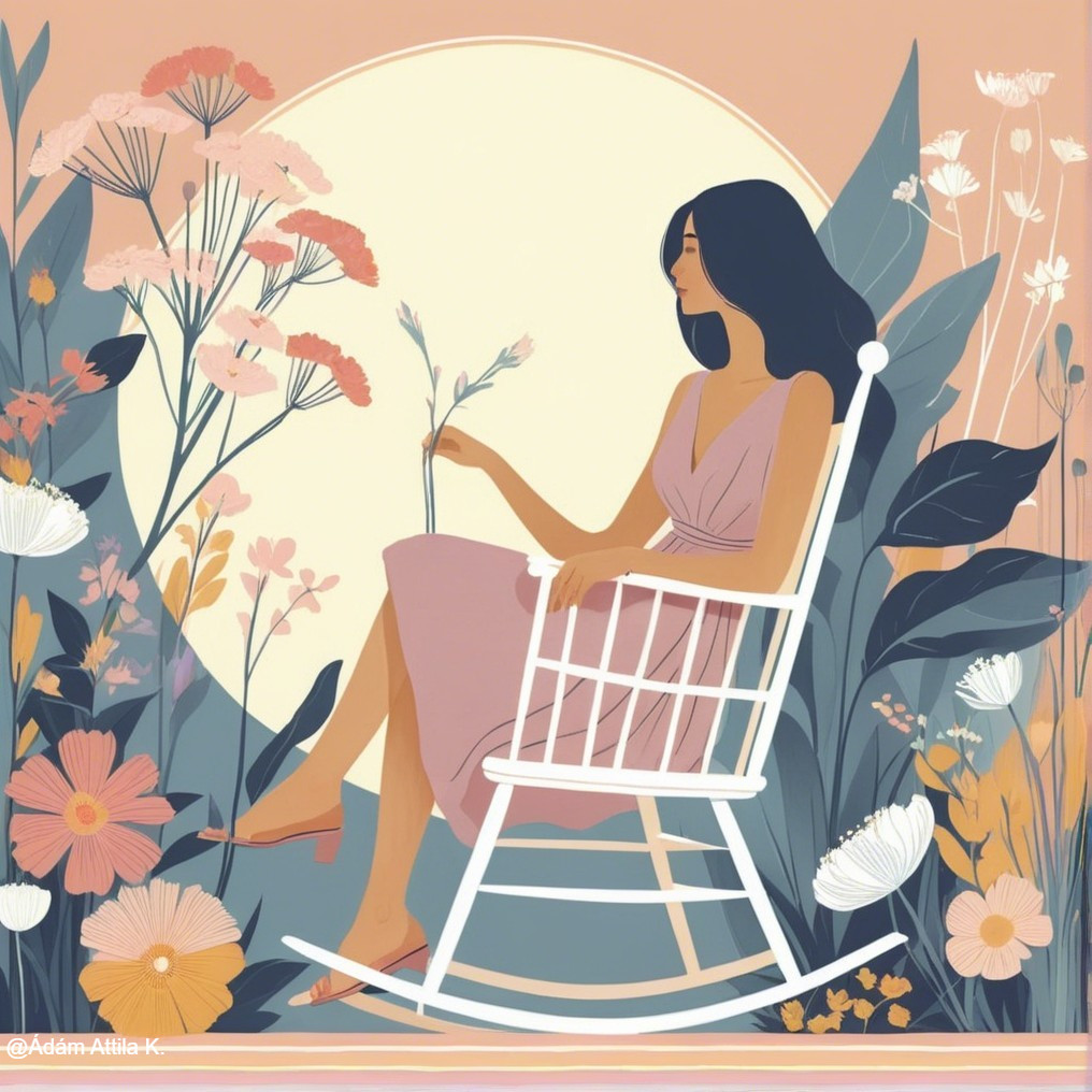 Serene Illustration of a Woman in a Floral Setting