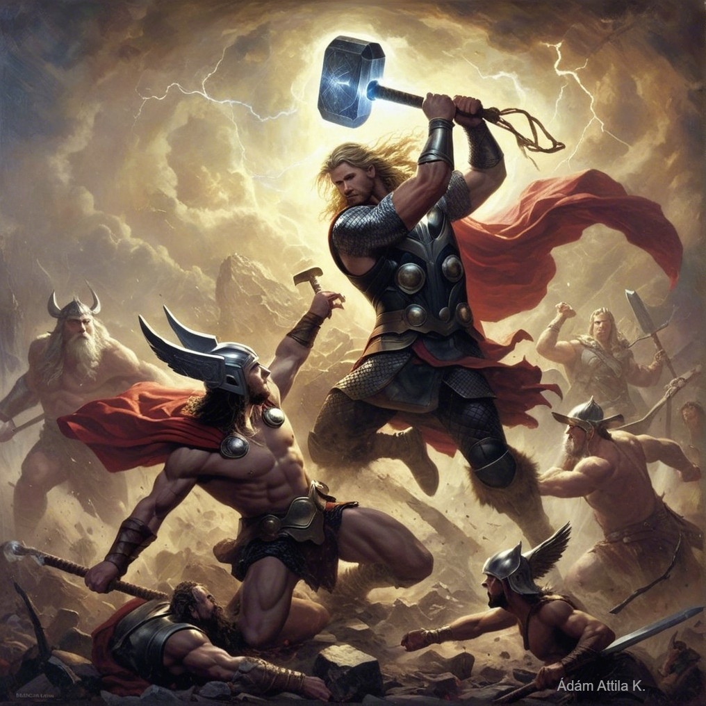 Dramatic Battle Scene with Warrior and Lightning Effects