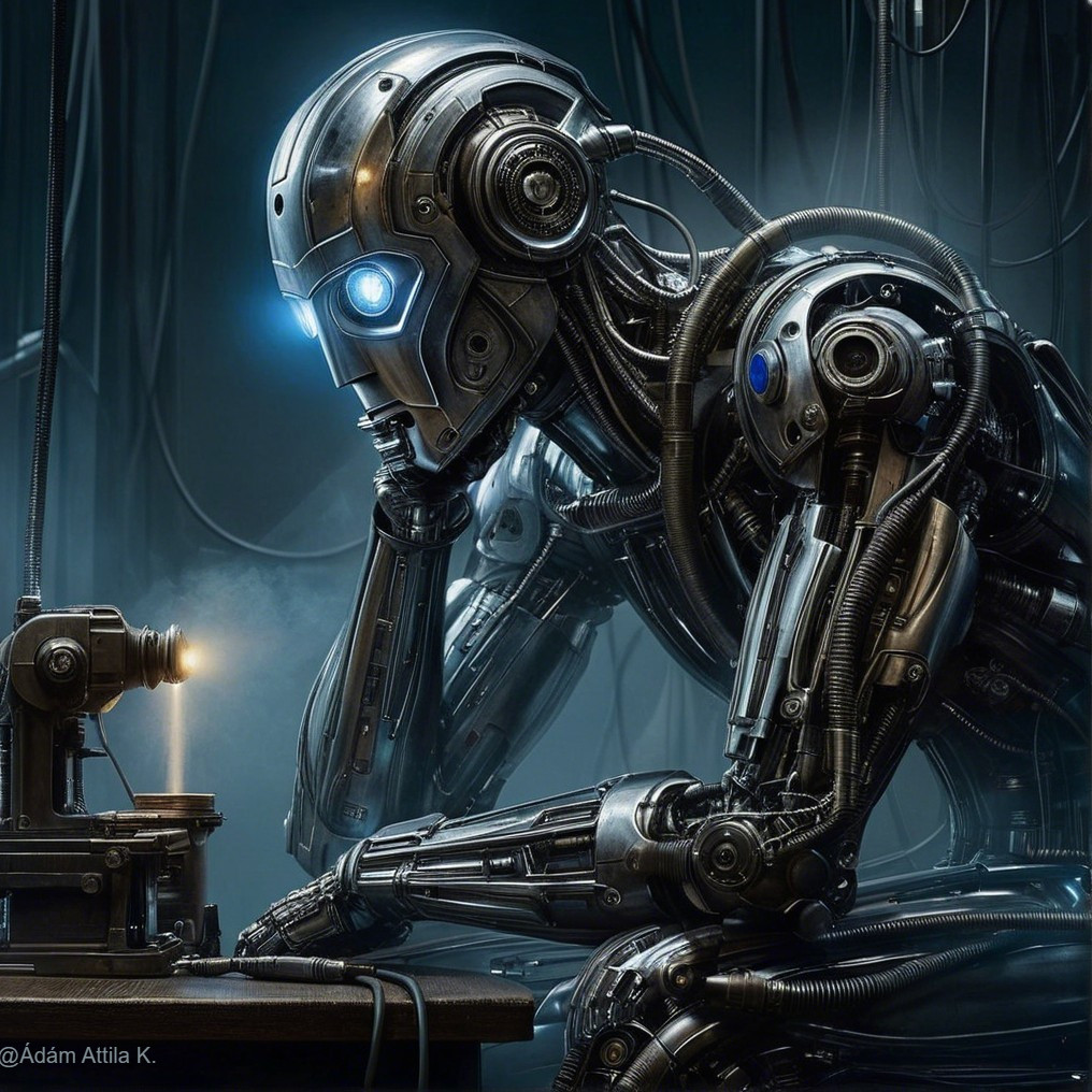 Futuristic Robot with Glowing Eyes and Machine Focus
