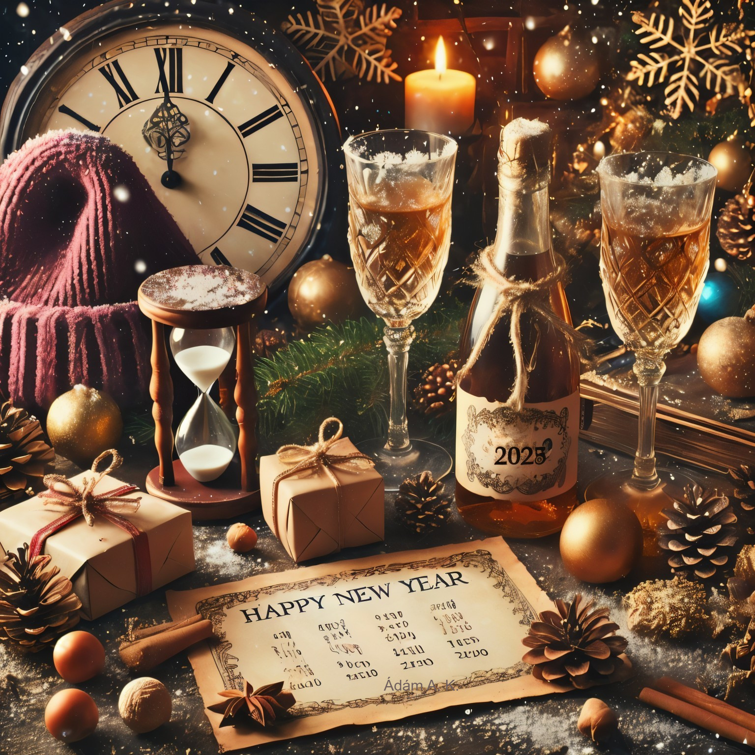 Cozy New Year’s Eve Scene with Champagne and Decor