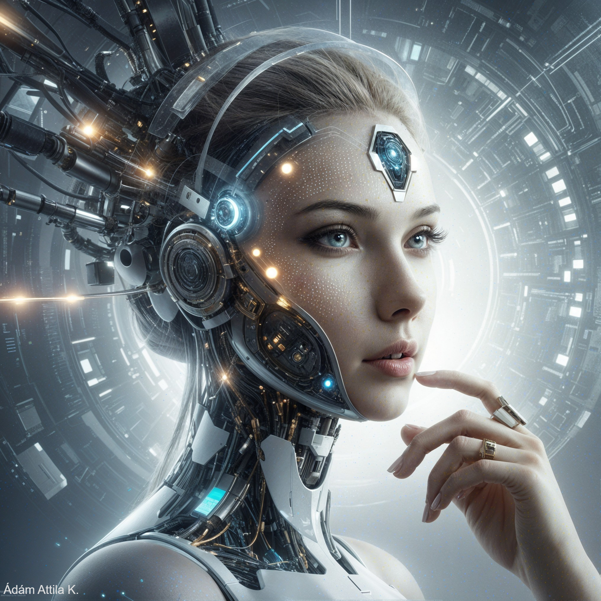 Futuristic Android Woman with Metallic Features and Patterns