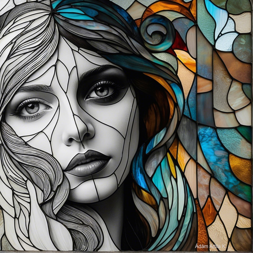 Stained Glass Artwork of a Woman's Face in Colorful Design