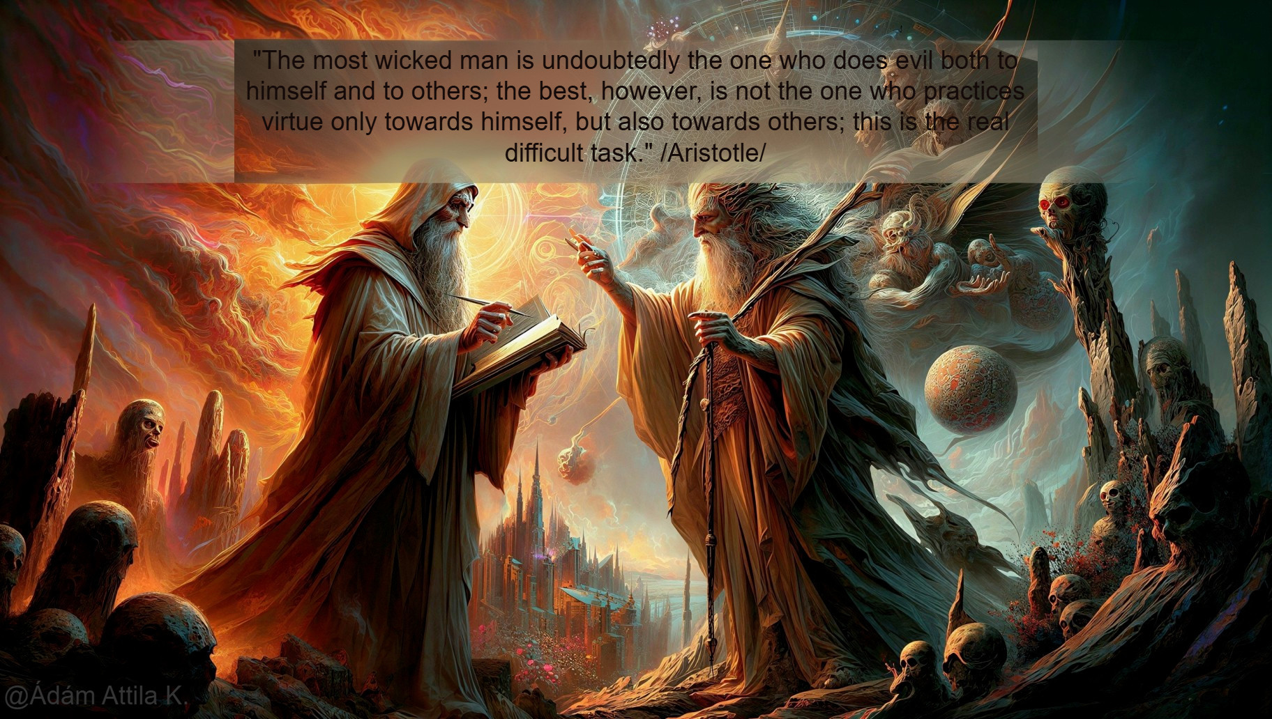 Digital Painting of Two Hooded Figures and Quote