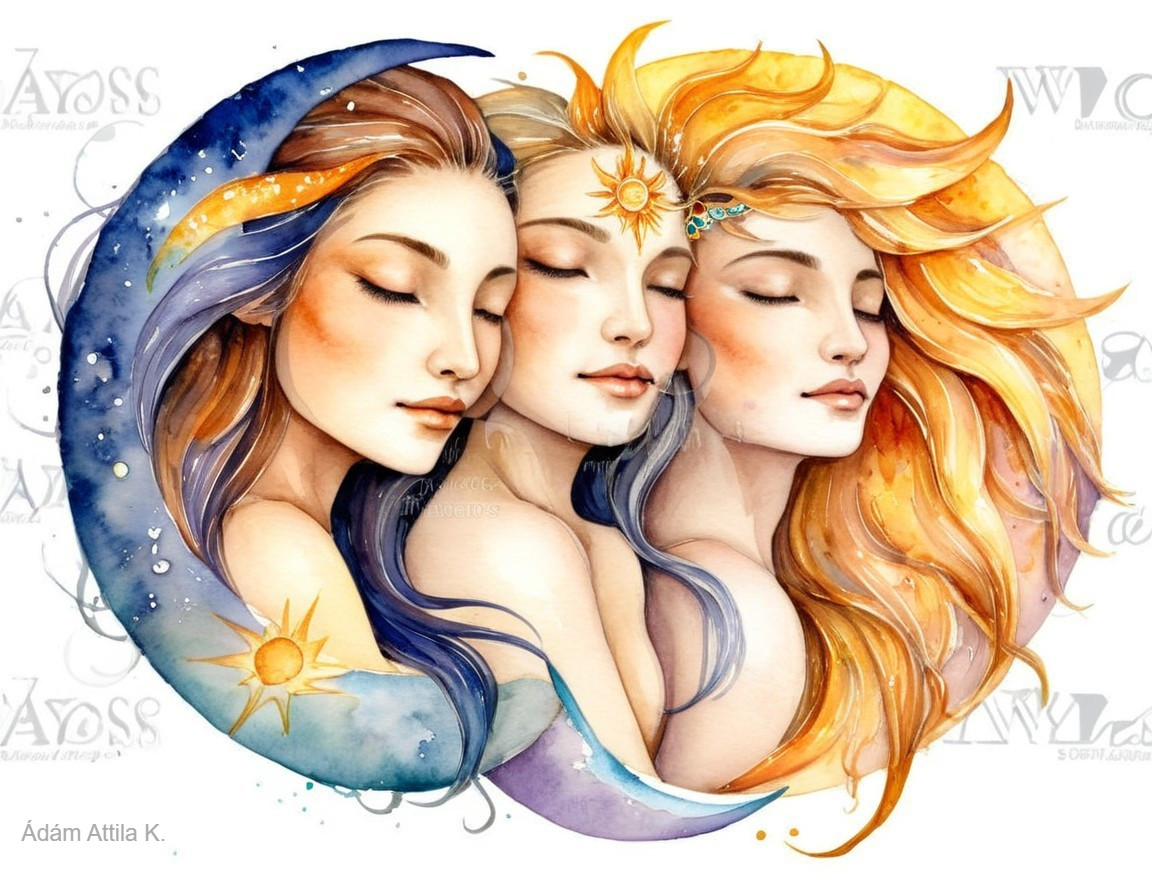 Three Women Representing Moon Phases and Daytime