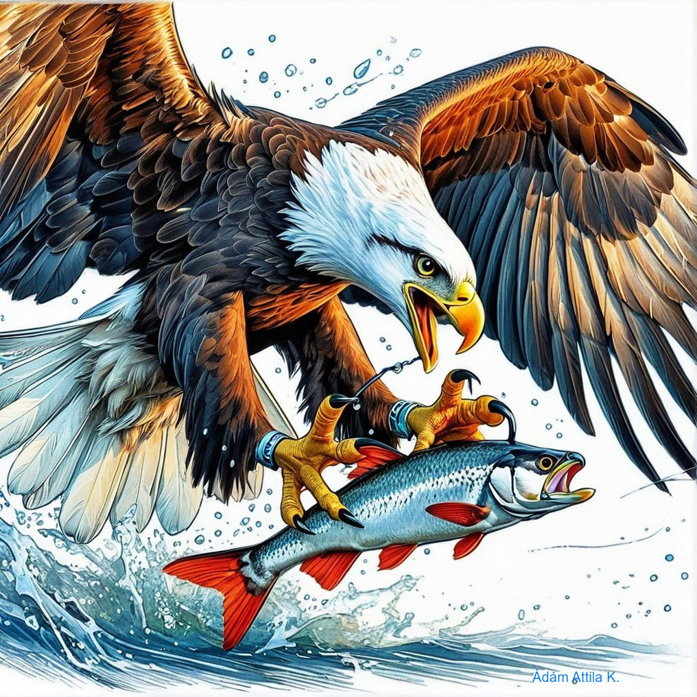 Majestic Eagle Grasping Fish in Mid-Flight Scene