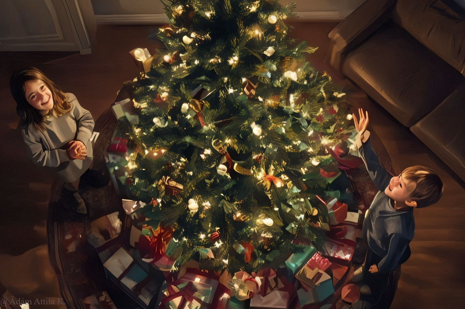 Children Celebrating Christmas in a Cozy Home Setting