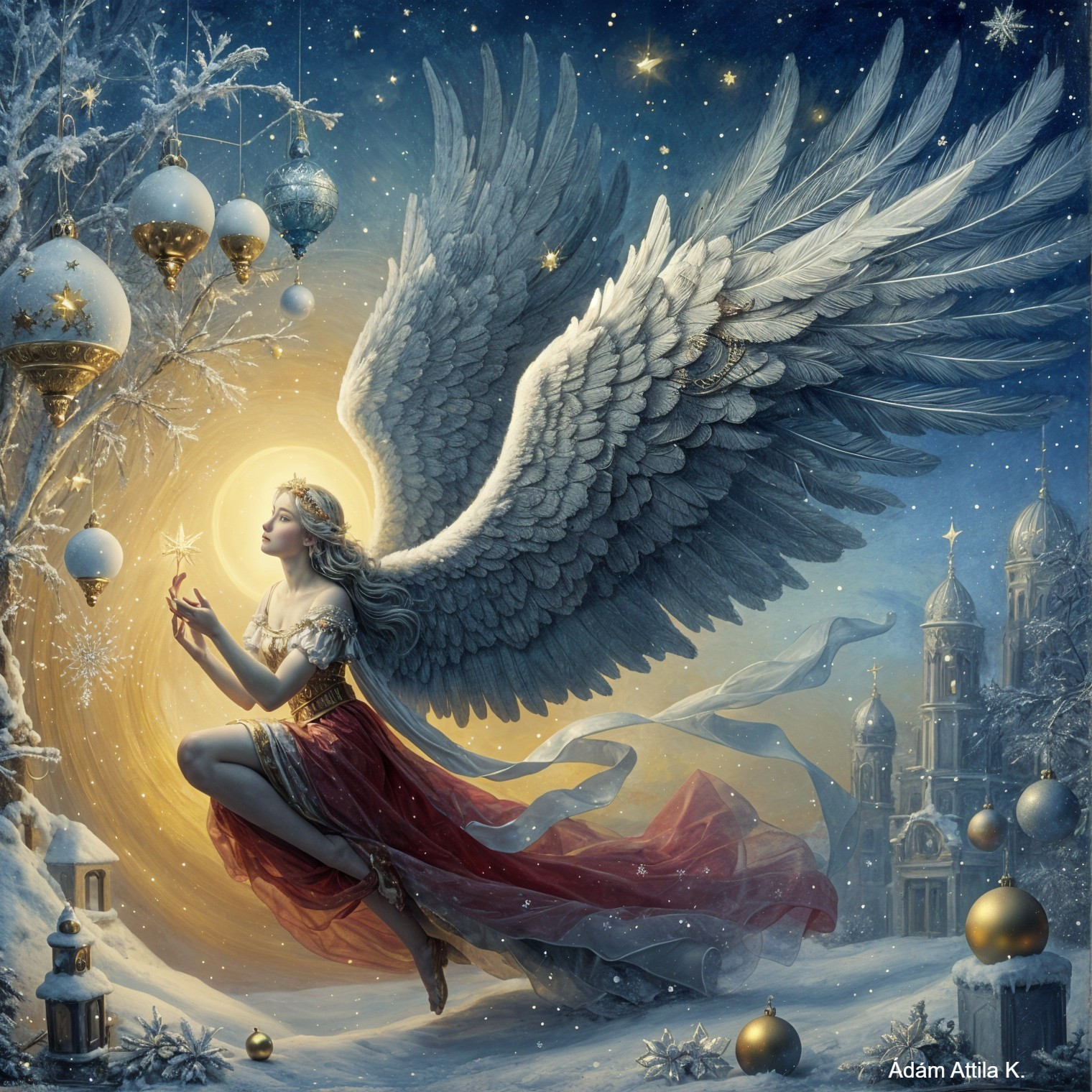 Celestial Figure in a Wintry Landscape with Light Orb