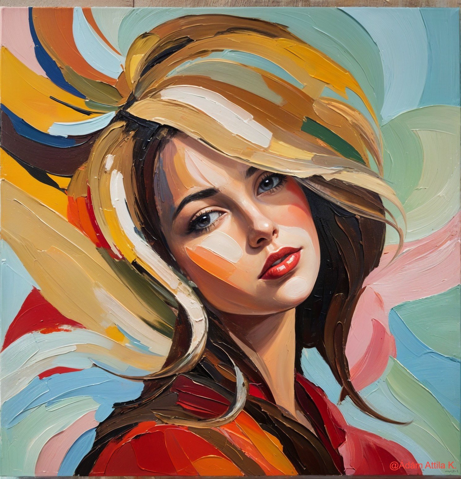 Vibrant Portrait of a Young Woman with Bold Brushstrokes