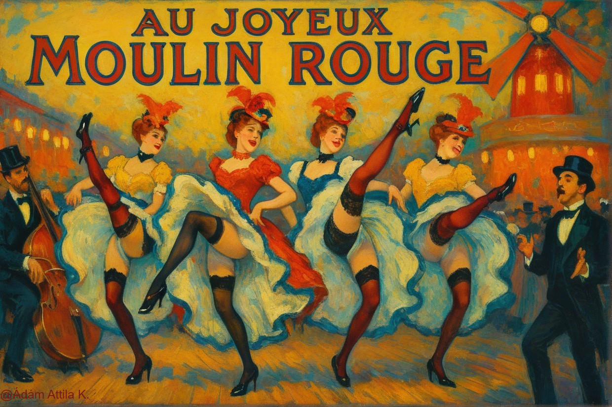 Vibrant Scene of Can-Can Dancers at Moulin Rouge