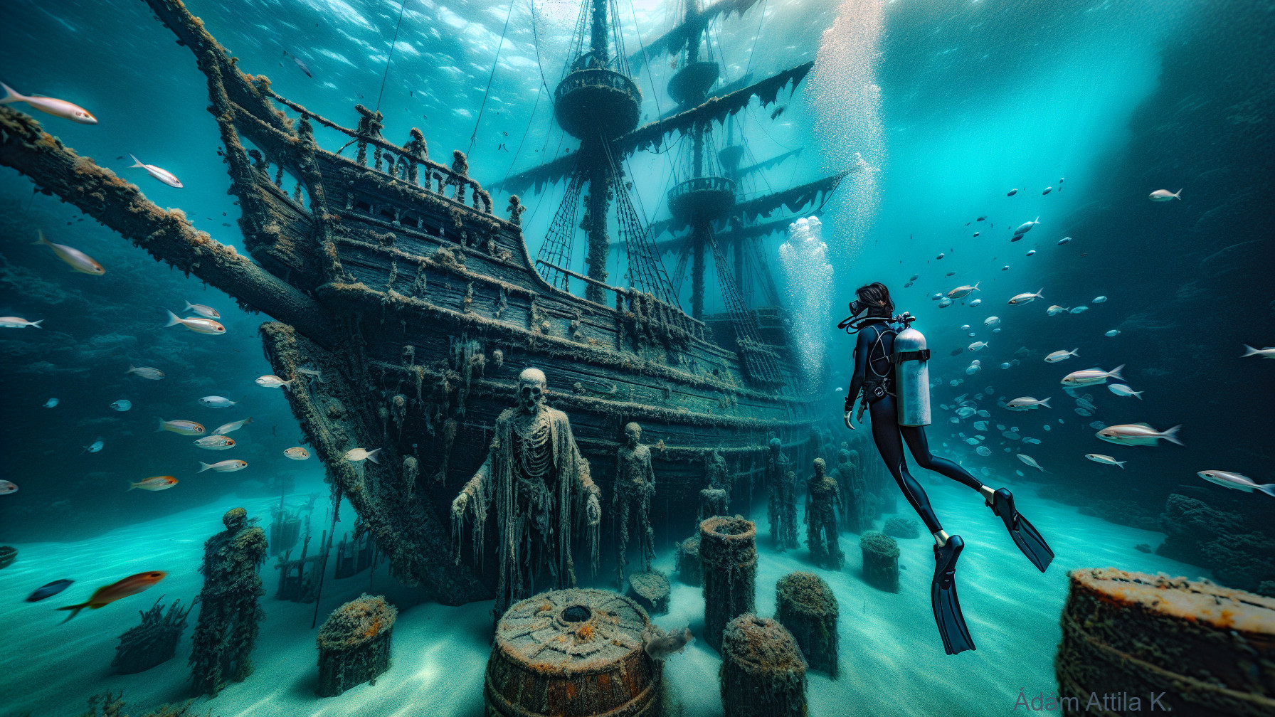 Diver Explores Ancient Sunken Pirate Ship and Marine Life