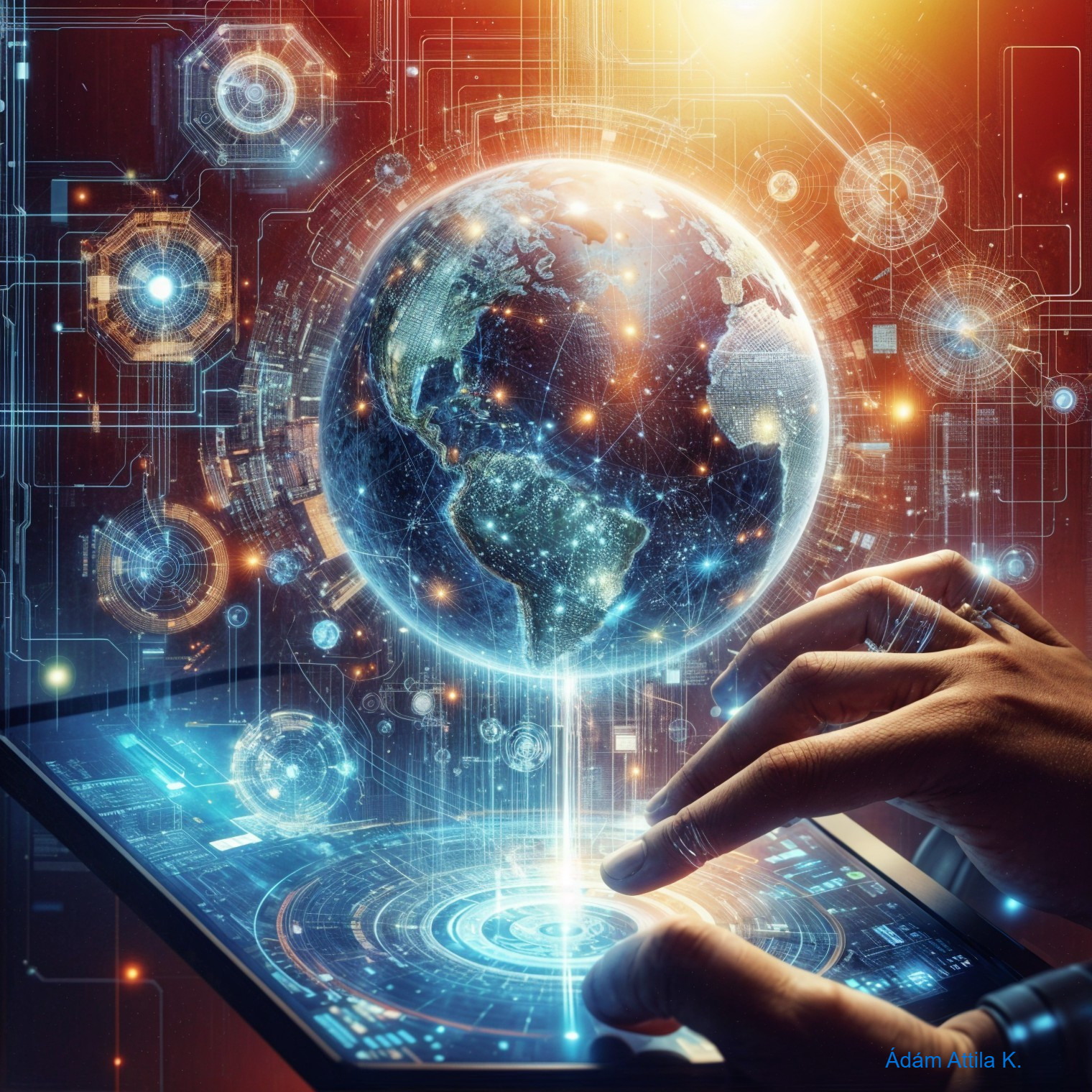 Futuristic Globe and Tablet with Digital Patterns