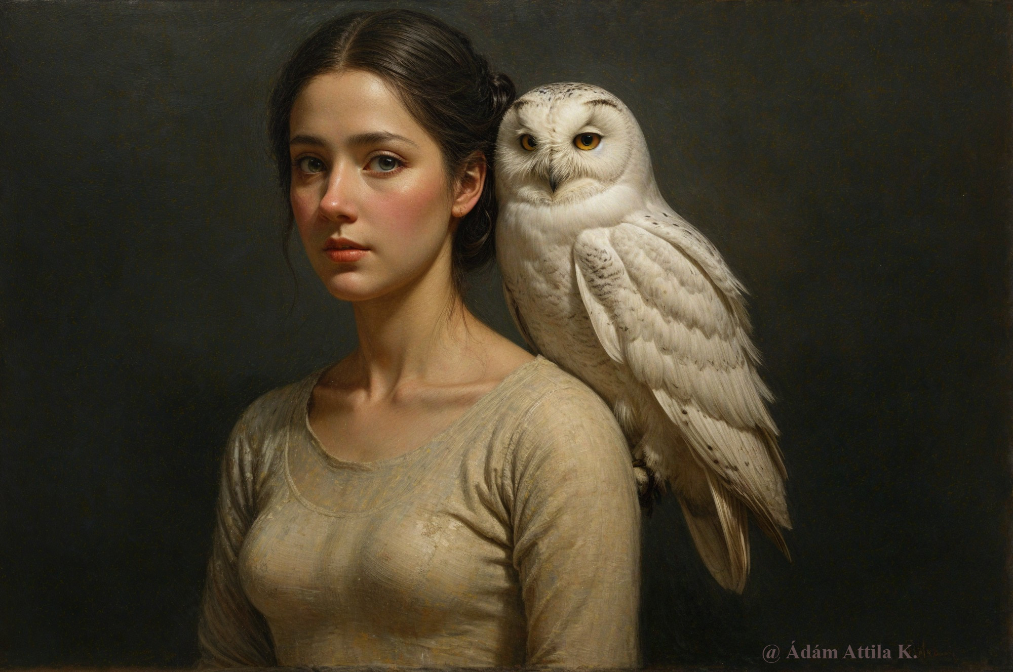 Portrait of a Young Woman with a Snowy Owl
