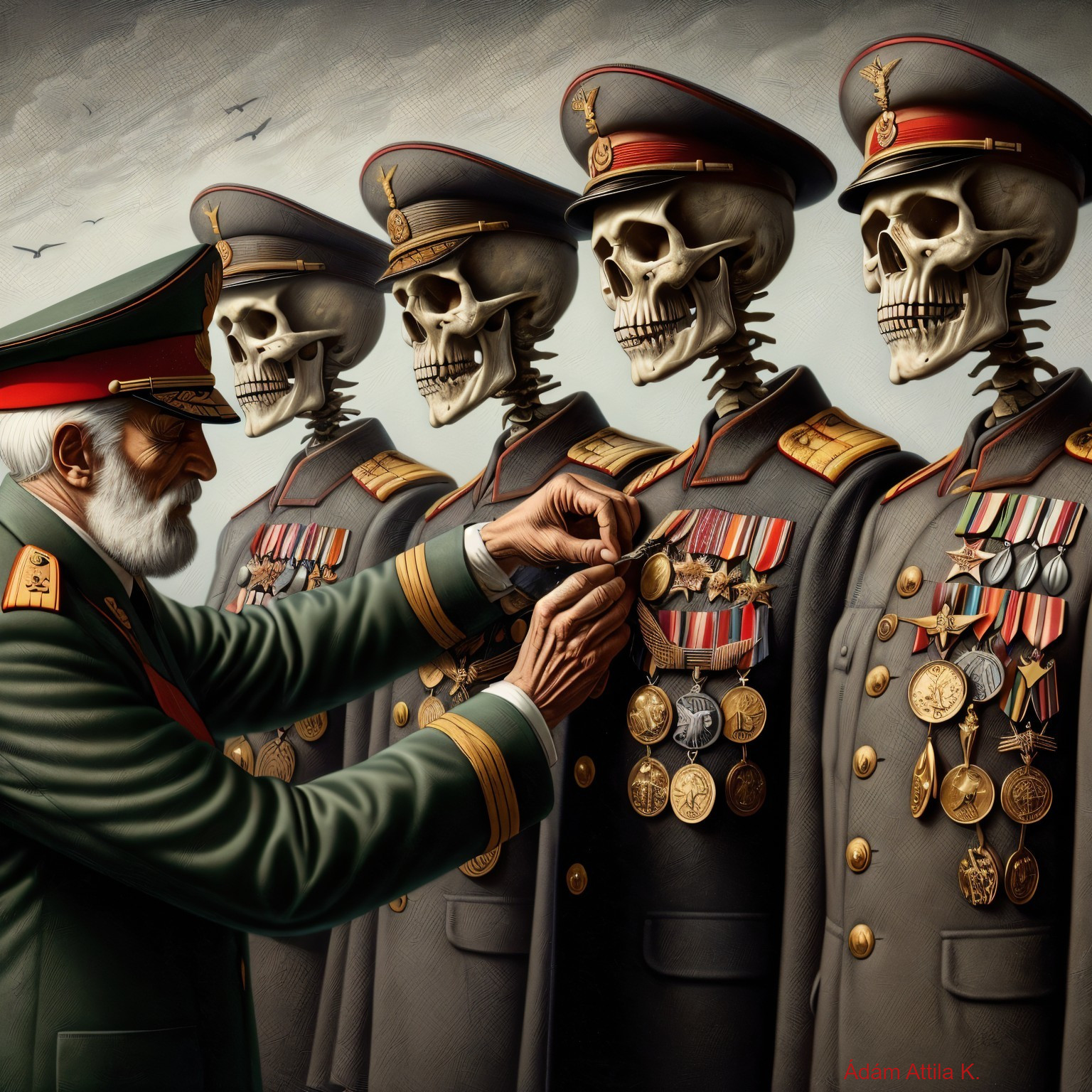 Skeletal Figures in Military Attire with Medals