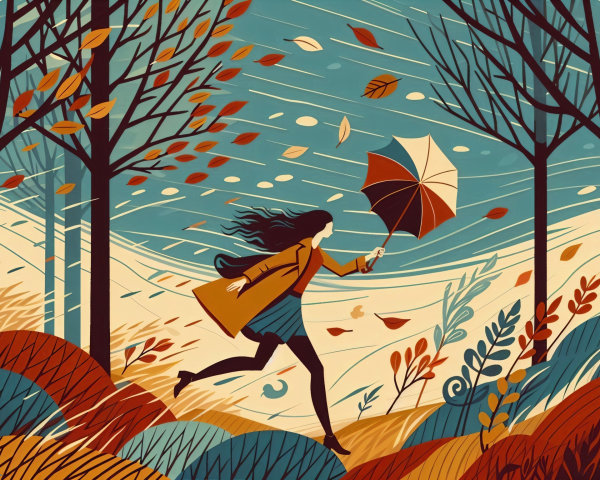 Whimsical Autumn Illustration of a Joyful Woman