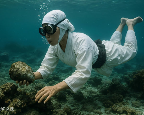 Diver in White Outfit Explores Underwater Coral Scene