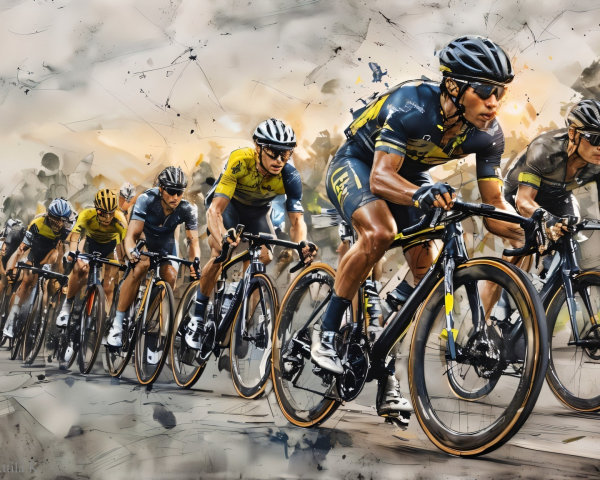 Cyclists Racing on a Colorful Abstract Road Scene