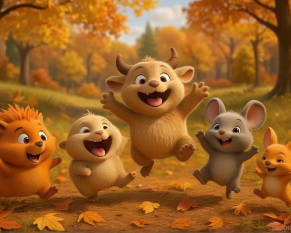 Animated Animals Enjoying a Vibrant Autumn Day