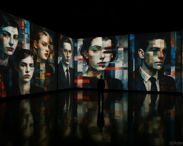 Dimly Lit Space with Vibrant Abstract Digital Projections