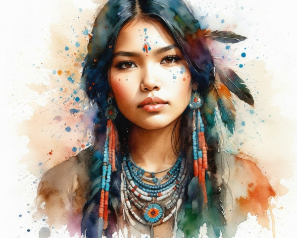 Portrait of Young Indigenous Woman with Vibrant Details