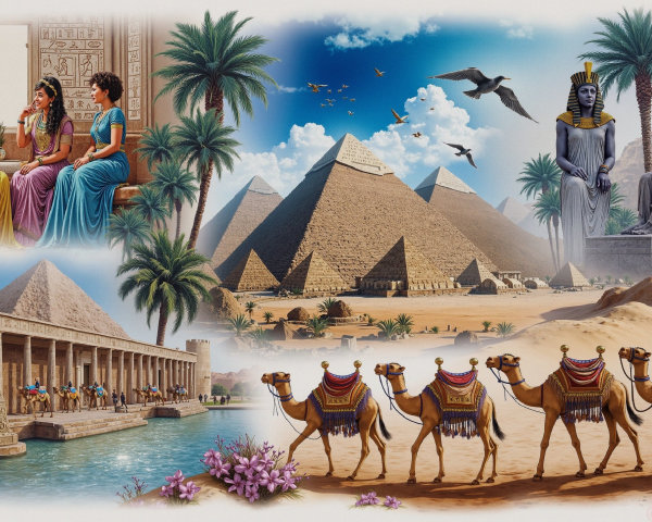 Vibrant Collage of Ancient Egyptian Culture and Landscape