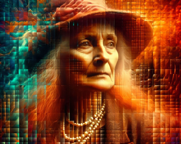 Abstract Portrait of an Elderly Woman in Vibrant Colors