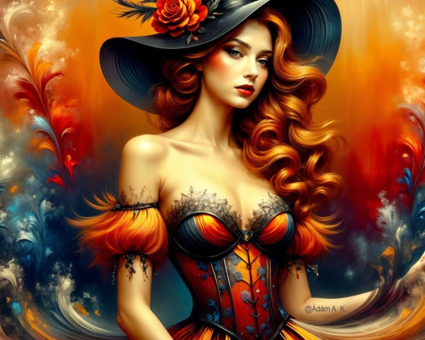 Striking Woman with Red Hair and Ornate Corset