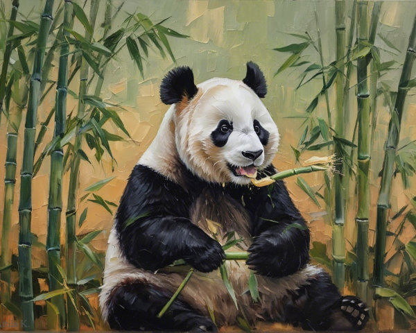 Playful panda in bamboo forest with fresh shoot
