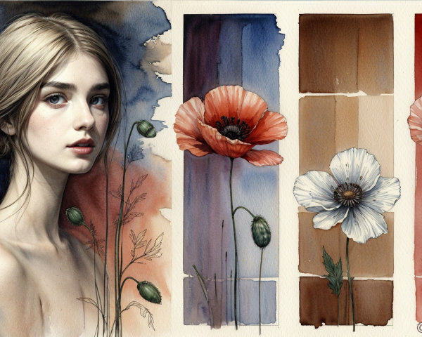 Portrait of a Young Woman with Poppy Flowers