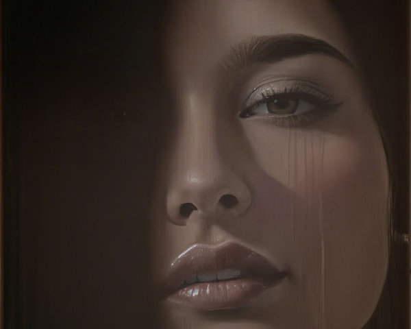 Close-Up Portrait of a Young Woman in Shadow