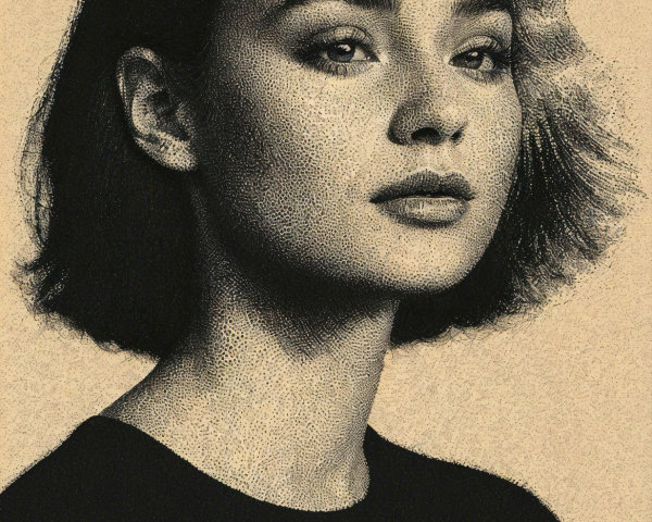 Portrait of a Woman with Bob Hairstyle and Stippling Technique