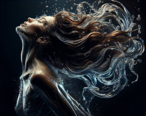 Ethereal Water Scene with Graceful Figure in Motion