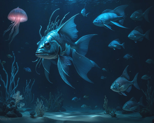 Majestic Fish and Jellyfish in Underwater Scene