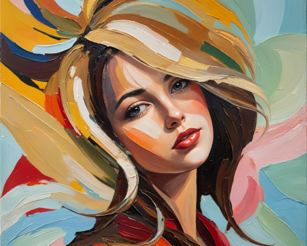 Vibrant Portrait of a Young Woman with Bold Brushstrokes