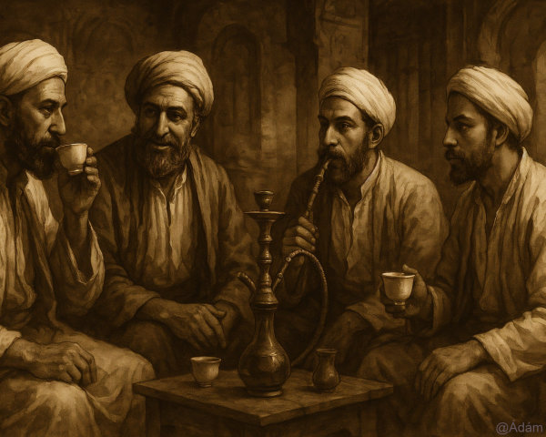 Traditional Gathering of Men in Sepia Tones