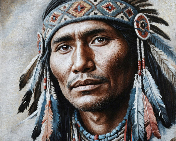 Portrait of a Native American Man in Traditional Attire