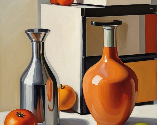 Vibrant Still Life with Silver Vase and Oranges