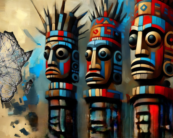 Vibrant Tribal Masks and Africa Map Design Elements