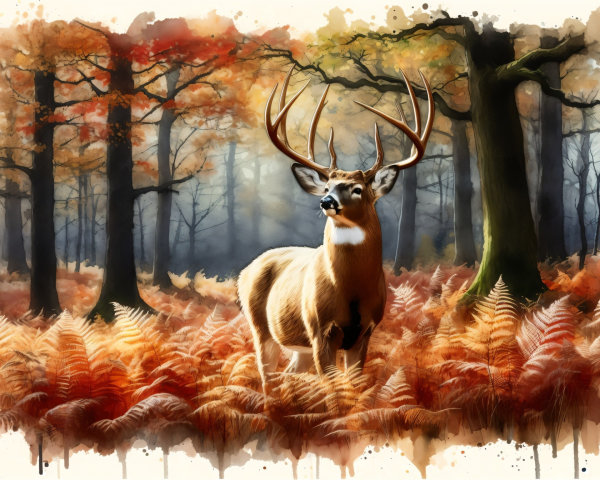 Majestic Deer in Serene Autumn Forest Scene