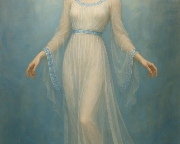 Graceful Woman in Translucent Gown with Ethereal Background
