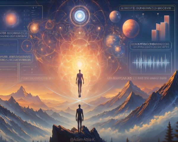 Surreal Landscape with Figures and Cosmic Elements