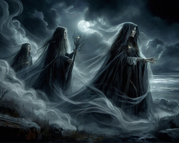 Ethereal Figures in a Surreal Misty Landscape