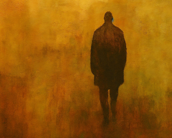 Solitary Figure in Warm Abstract Landscape