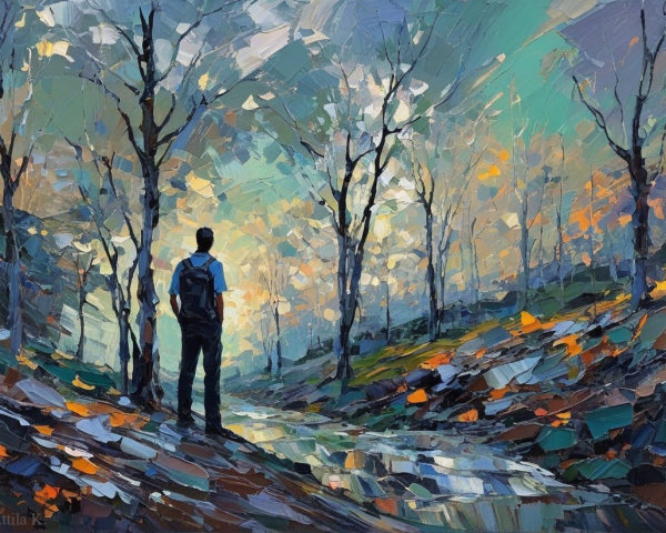 Serene Landscape with Figure by Gentle Stream