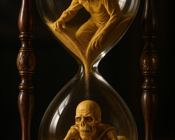 Hourglass with Sand Art Depicting Mortality Themes