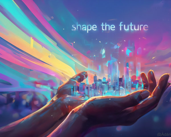 Hands Cradling a Futuristic Skyline with Energy Streams
