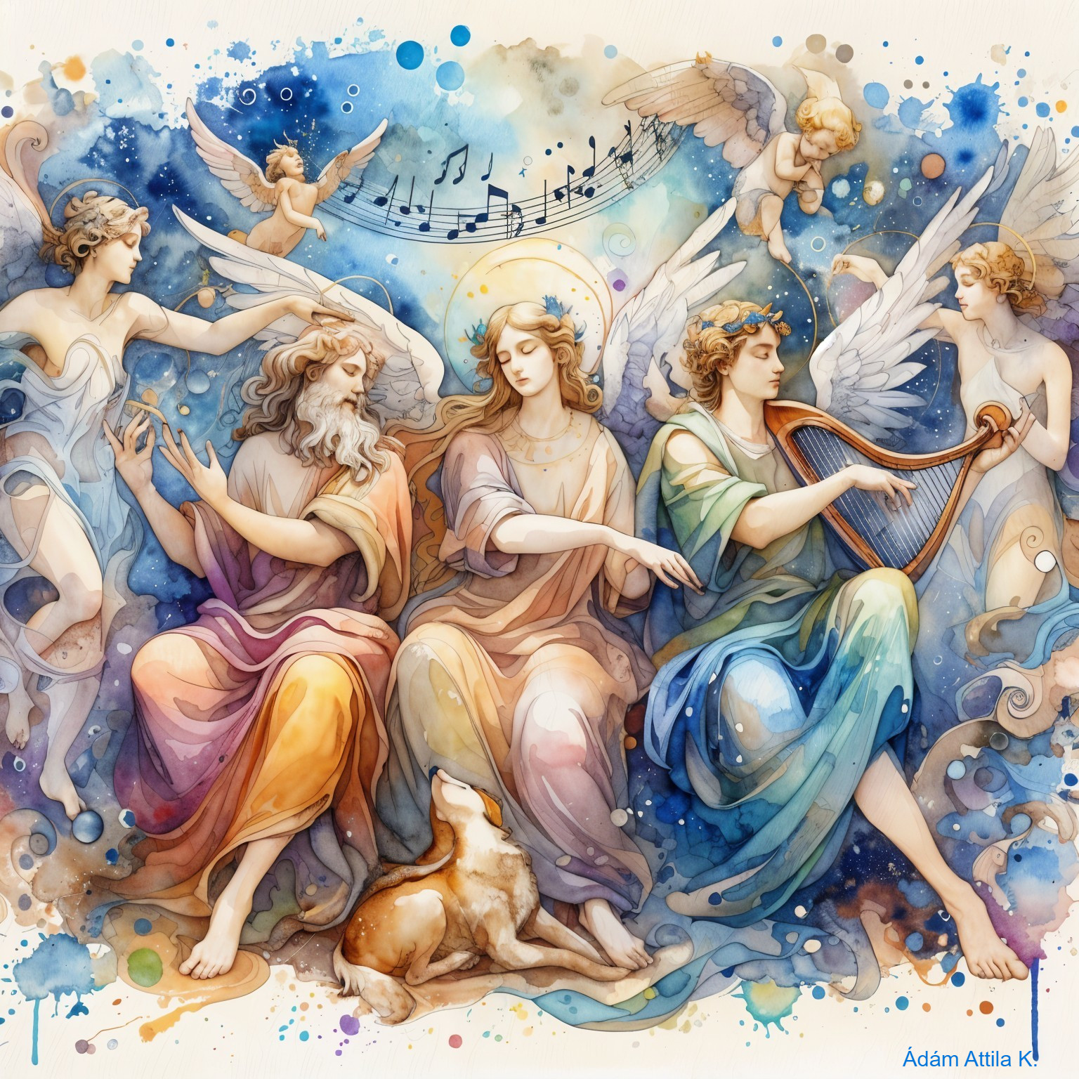 Angelic Figures in Vibrant Ethereal Scene with Music