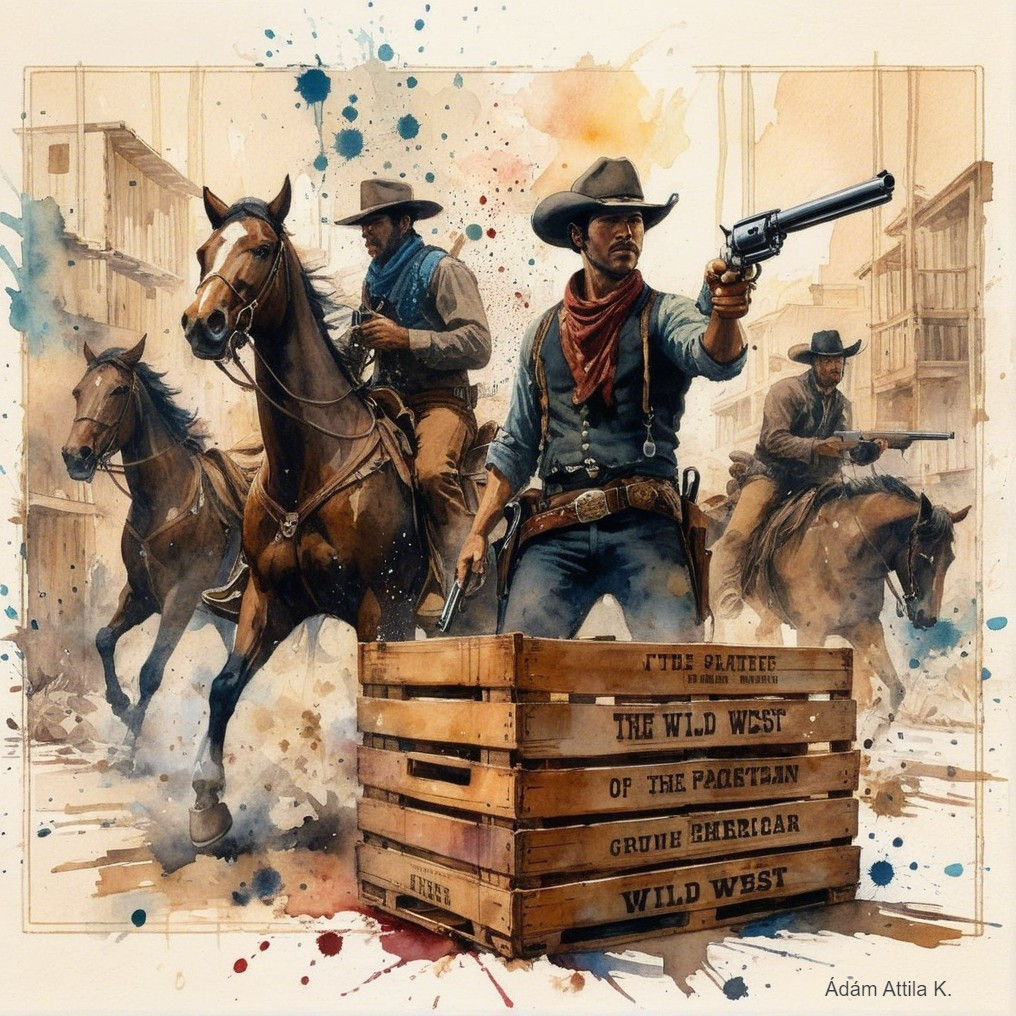 Dynamic Wild West Scene with Cowboys on Horseback