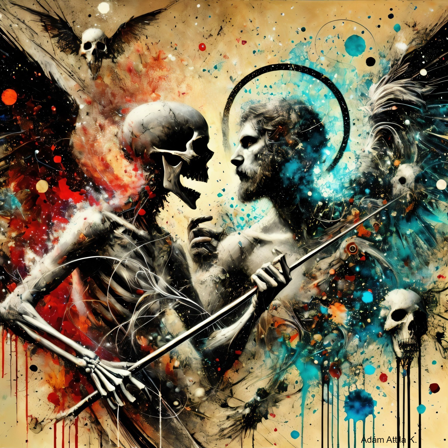 Dramatic Confrontation of Life and Death in Artwork