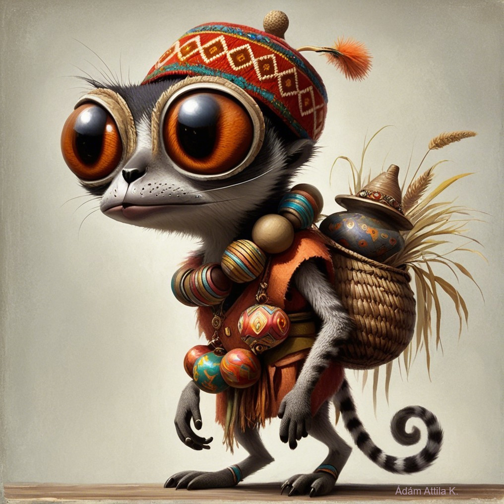 Whimsical Anthropomorphic Lemur-Like Creature Description