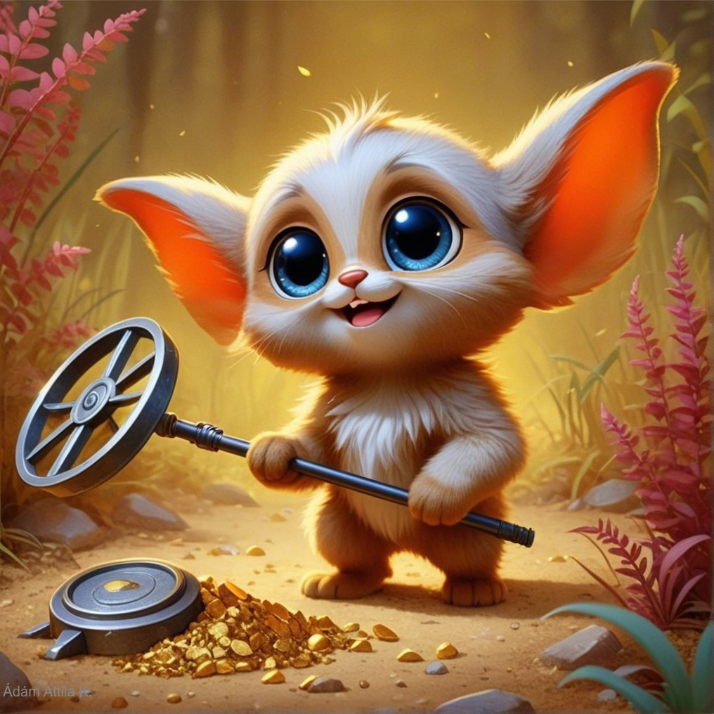 Fluffy Creature with Metal Detector in Forest Glade